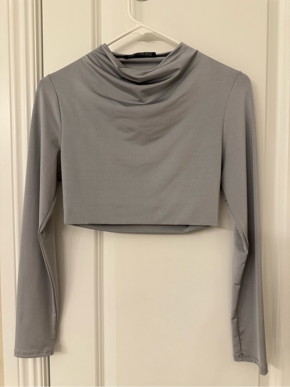Akira Silver Cropped Long-Sleeve Cowl Neck Top and Skirt - Two Piece Set